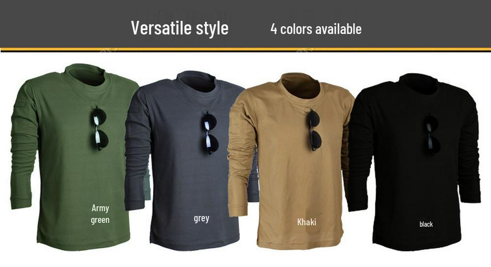 Men's Plus Size Tactical Long Sleeve Stretchy Sweat-Wicking Casual T-Shirt for Outdoor Training.