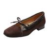 Suede square head ballet shoes women's spring and summer flat-soled single shoes light mouth flat heel retro bow Mary Jane women's shoes
