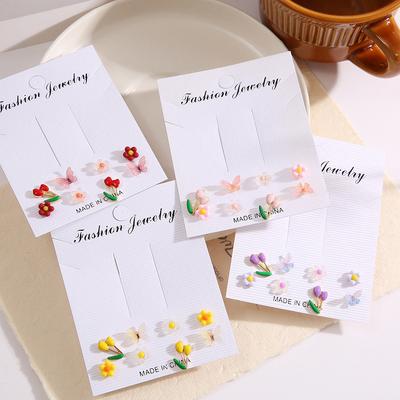 Simple Cute Colorful Butterfly Earrings Set for Women Creative Sweet Tulip Flower  Stud Earrings Party Trendy Girl Jewelry Gifts