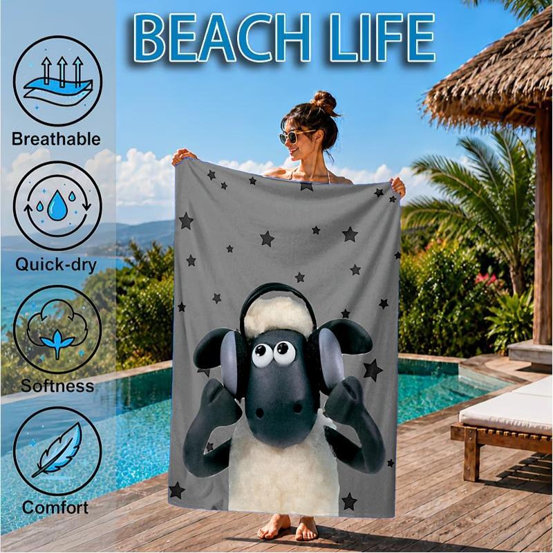 Sheep And Shaun Adventure Beach Towel, Super Soft Microfiber, Perfect Gift for Her/Him, Birthday, for Pool, Beach, Travel, Decor Beach Party