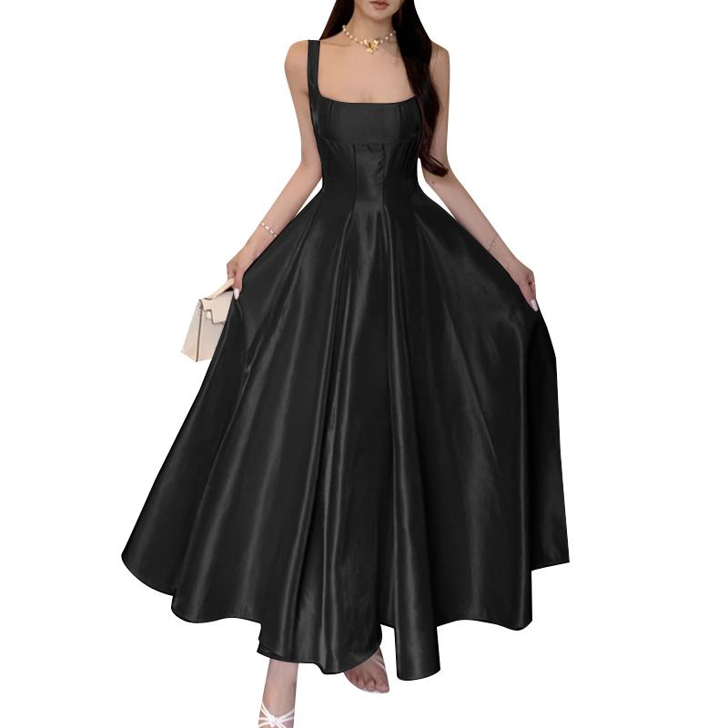 

ZANZEA Женское летнее повседневное платье с квадратным вырезом без рукавов для вечеринки S чёрный