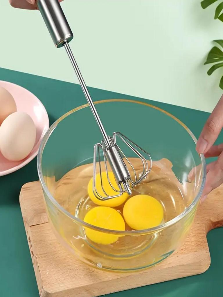 Hand Push Rotary Whisk, No-Electricity Egg Beater & Mixer for Cooking, Effortless Stainless Steel Whisk for Blending & Stirring