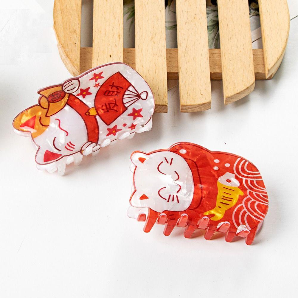 Letter Cat Hair Claw Attract Luck Animal Shark Clip Cute Acetate Hair Clip  Girls/Ladies