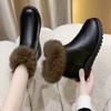 Booties Women  Faux Leather Anti Slip Mom Shoes Large Size Wedge Natural Wool Winter Women's Snow Boots