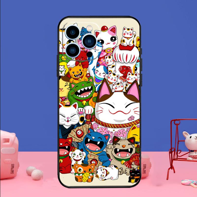 Japanese Lucky Cat Art Phone Case For iPhone 17 16 15 14 13 11 12 Pro Max Plus 13 12 Mini 16e 17 Air Bumper Cover