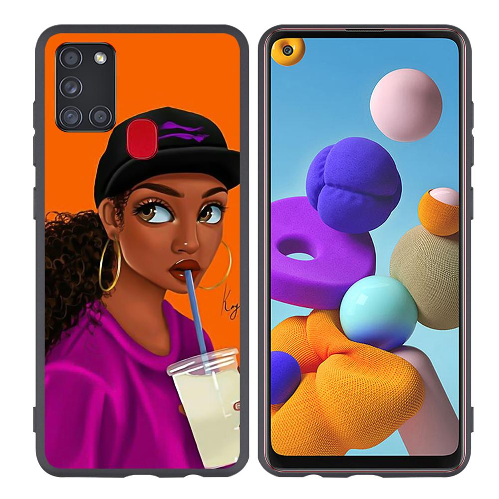 Cartoon Black Girls Printed Soft Mobile Phone Case for Samsung Galaxy A54 A32 S25 Matte Finish Shockproof
