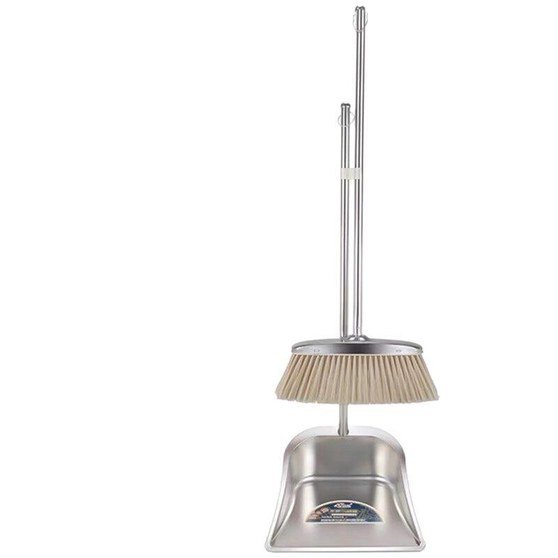 Upgraded Stainless Steel Broom and Dustpan Set with Wear-Resistant, Thickened Handle and Integrated Scooping Bucket