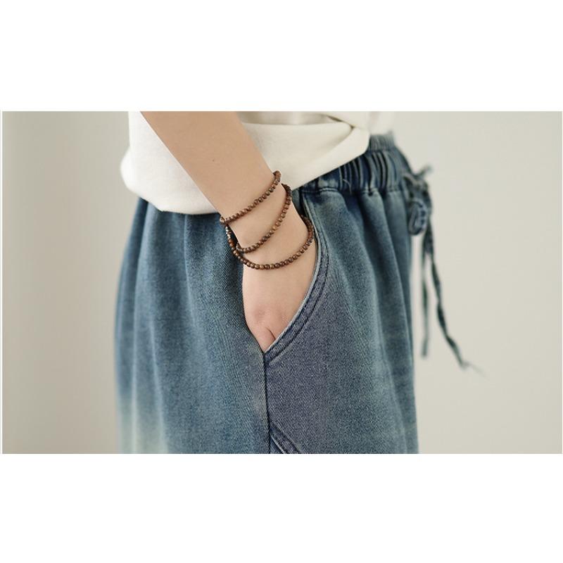DIMANAF 2026 Sommer Neue Große Größen Damen Jeans Elastischer Bund Lange Hosen Blau Locker Lässig Denim Baumwolle Hosen Hosen