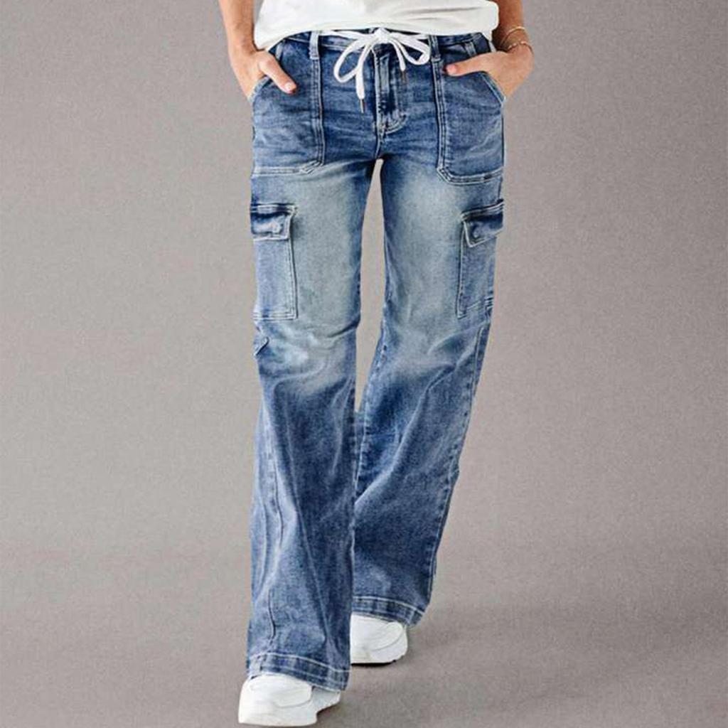 Women's High Waist Washed Women's Jeans Fashionable Versatile Straight Leg Pants