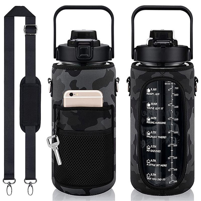 Portable Water Bottle Carrier Bag With Phone Pocket For Stanley 64Oz Tumbler With Handle Neoprene Water Bottle Holder Pouch