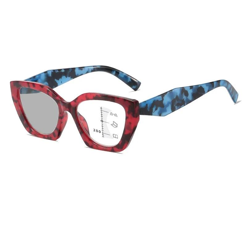 Smart Outdoor Color Changing Sunglasses for Presbyopia Vintage Women Cat Eye Multifocal Reading Eyeglasses Finished Plus Eyewear