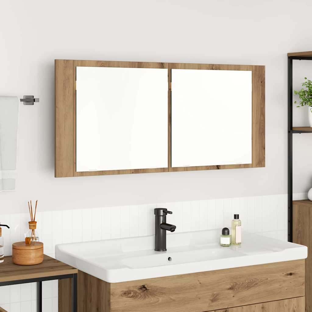 LED Mirror Cabinet with Shelf Artisan Oak 100 X 12 X 45 Cm