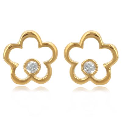 [R0690] - Gold Plated Earrings 'Flora' White Gold - 6 Mm