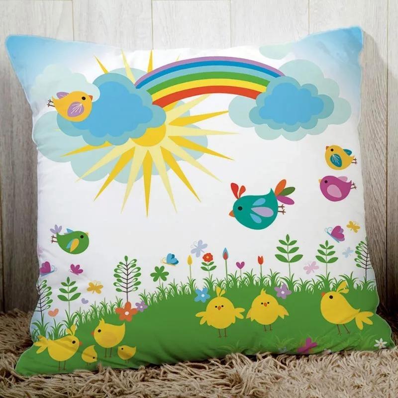 

Красочная радужная цветочная милая птичка дерево бабочка весенняя наволочка домашние декоративные подушки полиэстеровые подушки 66x66cm
