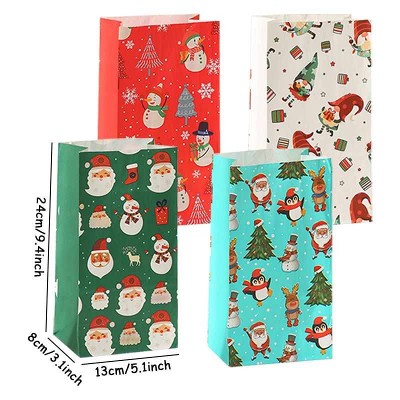 8pcs Christmas cartoon pattern kraft paper bags Christmas cookies snacks gift packaging bags New Year party decorations