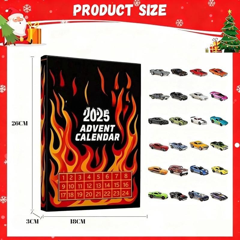 Calendar de Advent Jucării Mașini 2025, Calendar Numărătoare Inversă de Crăciun 24 Zile cu 24 Tipuri de Vehicule Muscle Car Surpriză