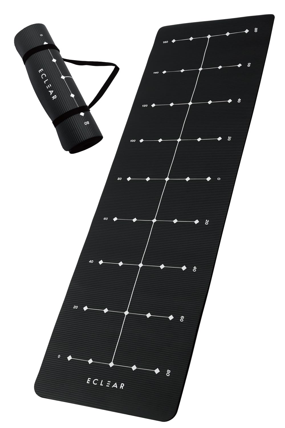 

ELECOM Training 8mm with Guide Lines and a Convenient Storage and Carrying Corrugated ECLEAR Mat/Yoga Mat, Thick, Belt, Non-Slip Finish, SPORT, Black,