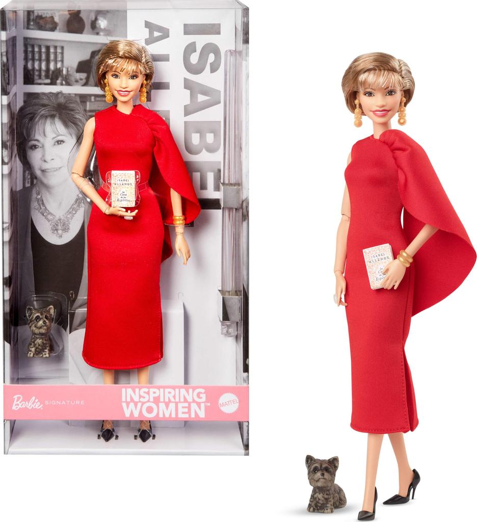 Barbie Inspirational Woman Isabel Allende Collectible with Red Book Accessory Pet Doll, Dress, &