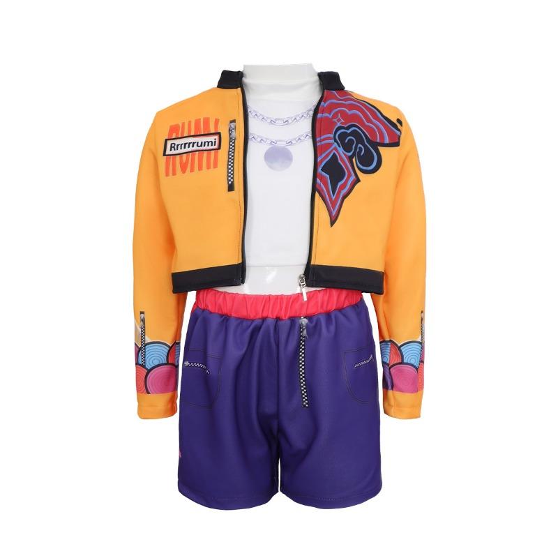 Pop Sängerin Superstar Rumi Gelbes Kostüm für Kinder Mädchen Halloween Verkleidung Kinder Schule Karnevalsparty Bühnenauftritt Rollenspiel Outfit