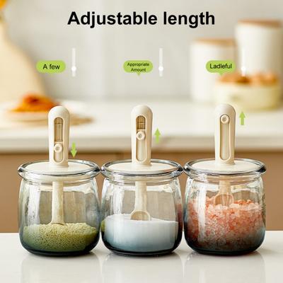 Airtight Glass Spice Jars with Retractable Spoon Leakproof & Moisture-Proof Storage Container