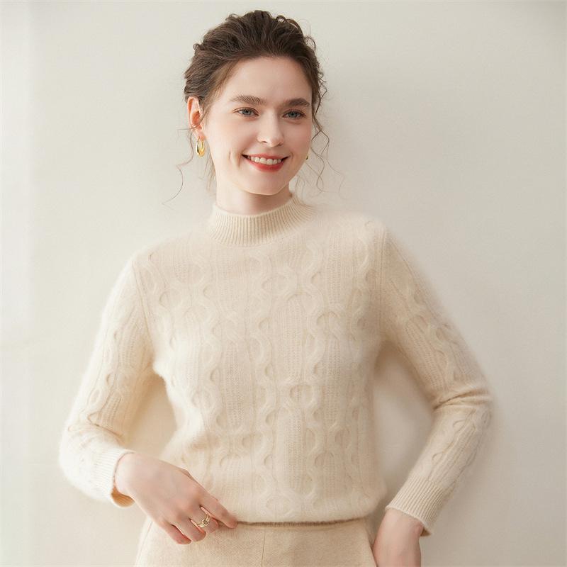High Neck Cashmere Sweater - Thick, Loose Knit for Autumn & Winter