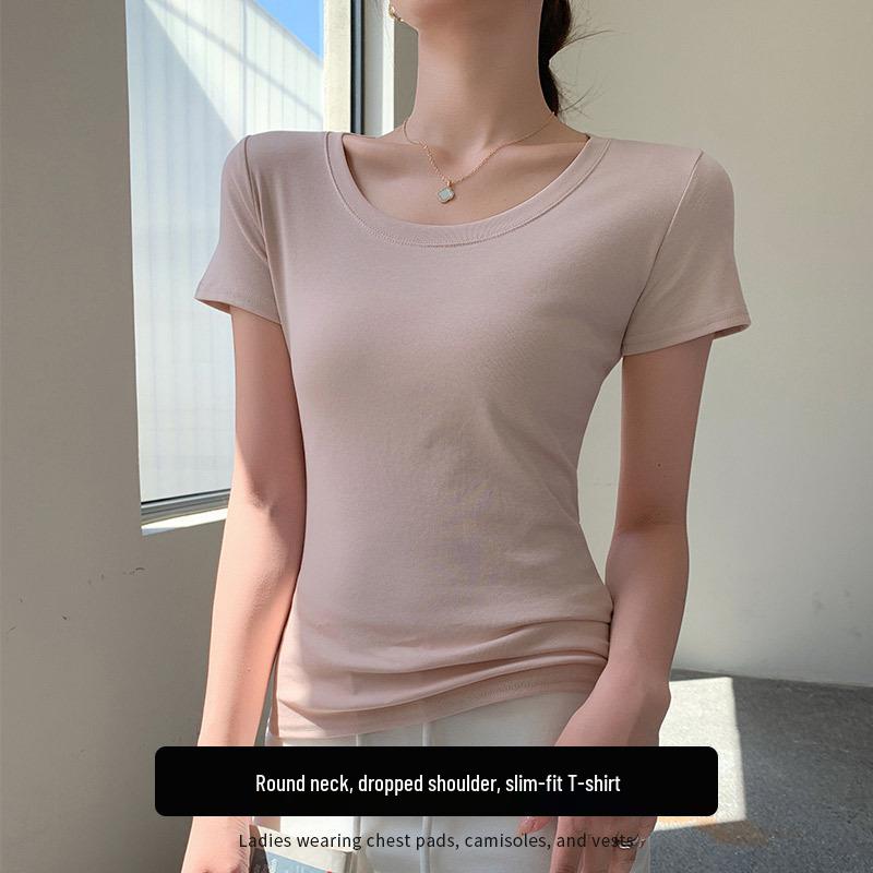 Women's Slim Fit Cotton U-Neck Short Sleeve Base Layer T-shirt