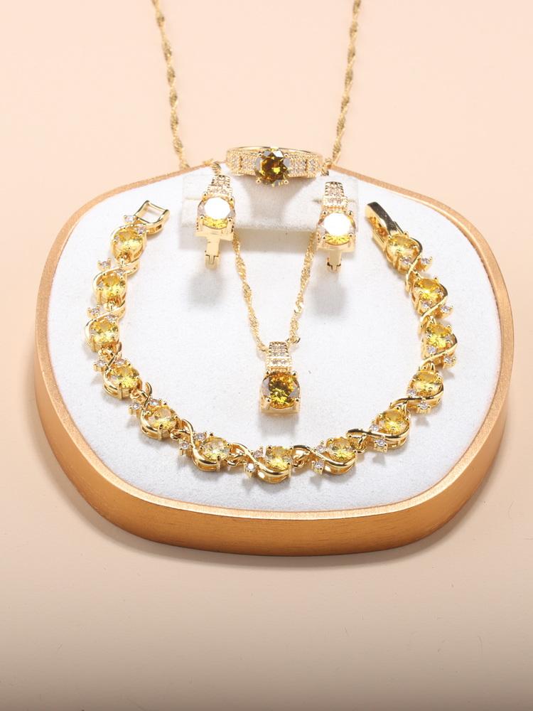5-Piece New Moroccan Wedding Jewelry  Gold Plated Costume Necklace And Earrings Green Sets African Women Classic Accessories