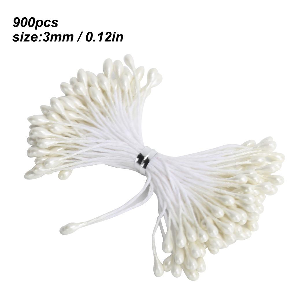 900pcs Double Heads Artificial Pistil Cream White Floral Stamens Flower Stamens DIY Crafts