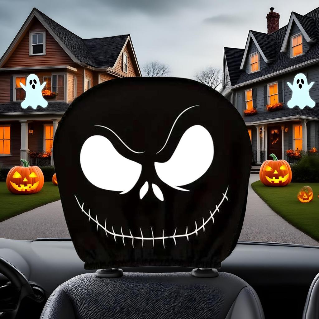 Headrest Cover 2 Pieces Halloween Car Head Rest Cover Protector Decorative Accessories For Automotive SUV Road Trip Daily