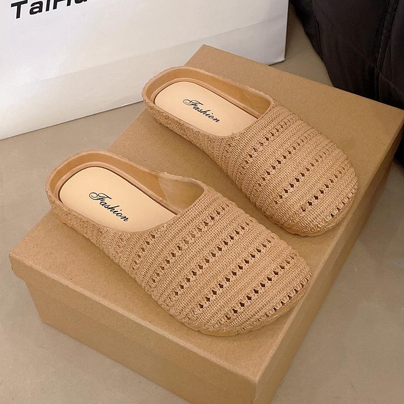 

Нишевая плетеная сумка ручной работы, дышащая, с полым верхом, полушлепанцы, женская летняя уличная обувь, ветрозащитная обувь на толстой подошве 40-41 (one size smaller)