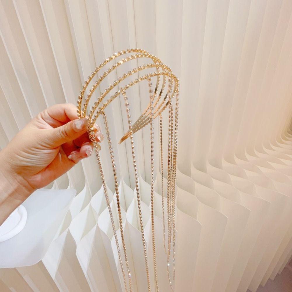 Reflection Crystal Hair Chain Exaggerated Design Shiny Hair Accessories  Wedding Party