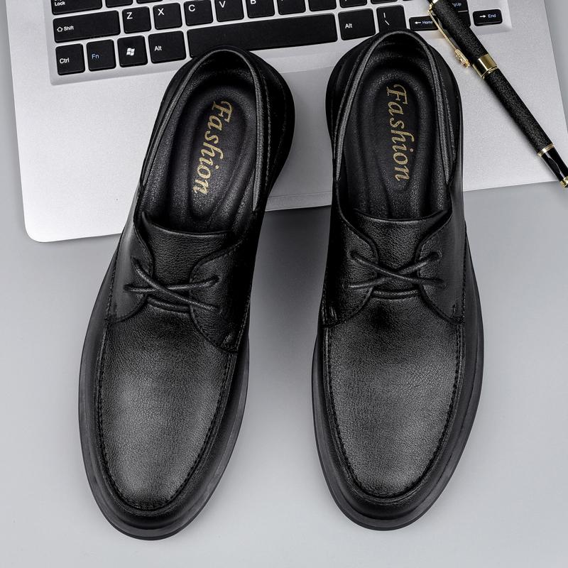 Black Dress Shoes For Men Genuine Leather British Oxofrds Wedding Shoes Gentleman Daily Business Shoes Male Casual Lace-Up Flats