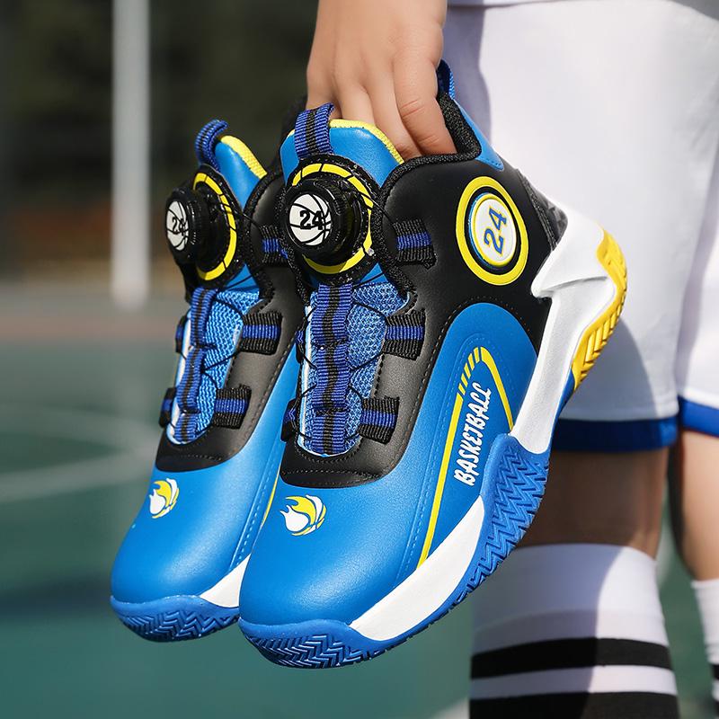 Herbst/Winter Leder Kinder Drehverschluss Basketballschuhe Jugend Kinder Sport Basketballschuhe