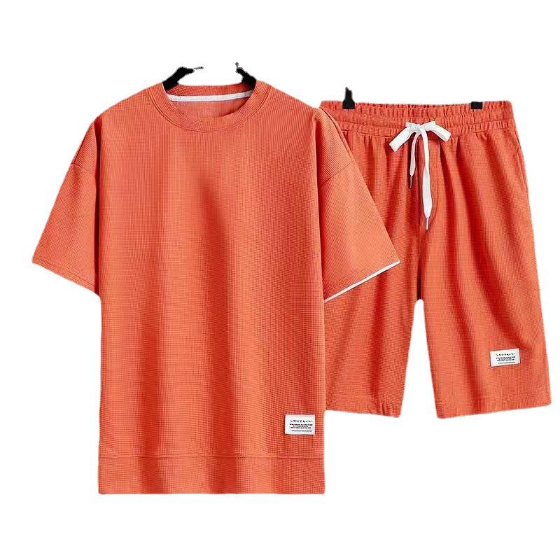 2024 Men's Sporty Summer Waffle Set: Korean Style Short Sleeve T-shirt & Shorts