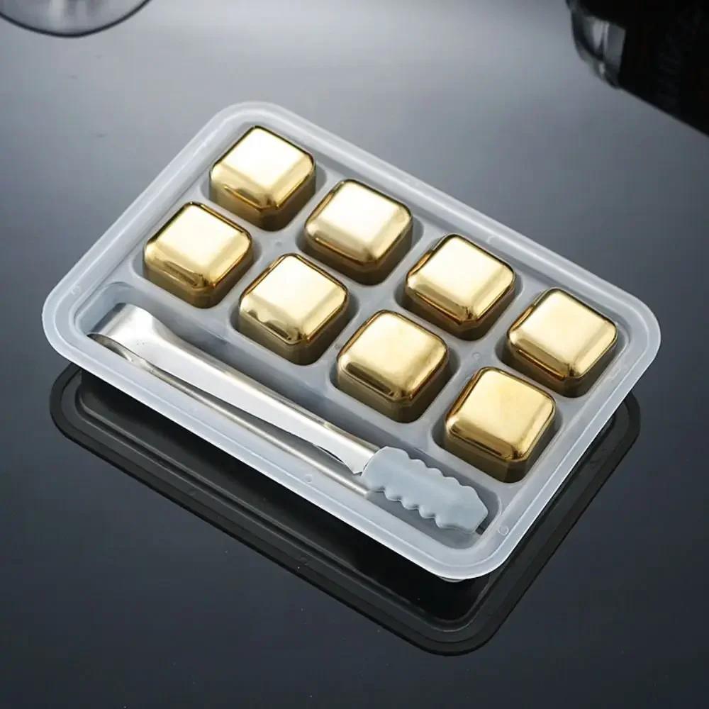 8PCS Quick Freeze Whiskey Stones Reusable Stainless Steel Ice Cubes for Vodka Wine Beer Juice Whisky Rock Cooler Chiller Tools