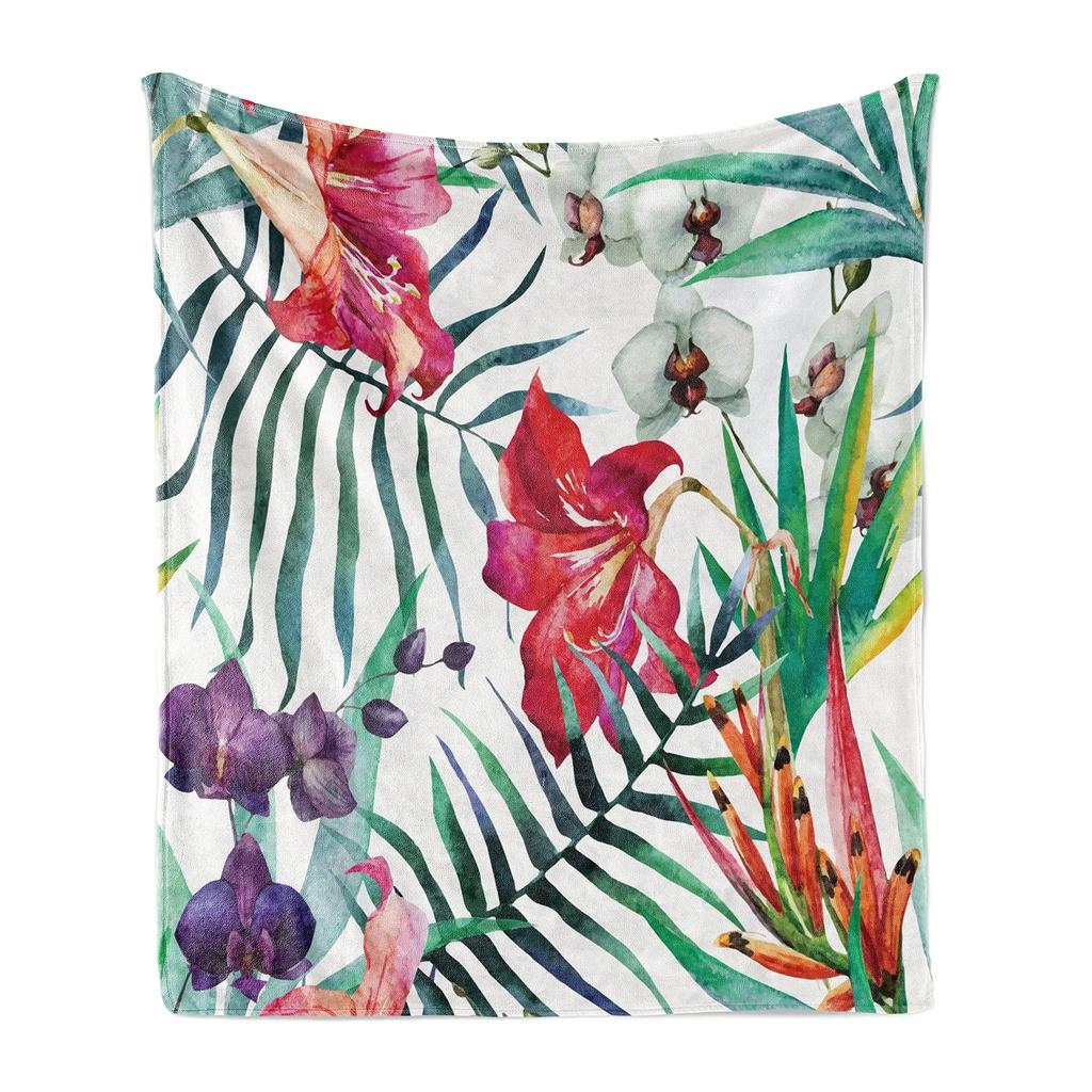 Monstera Deliciosa Palms Throw Blanket Tropical Plants Home Soft Cozy Blanket Lightweight Microplush Decor Blankets All Season