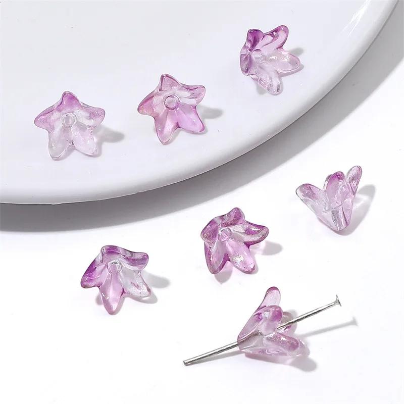 ZW52 20pcs 10x13mm Colorful Lily Cute Flower Glass Bead Charm Handmade Diy Earrings Necklace Bracelet Jewelry Accessories