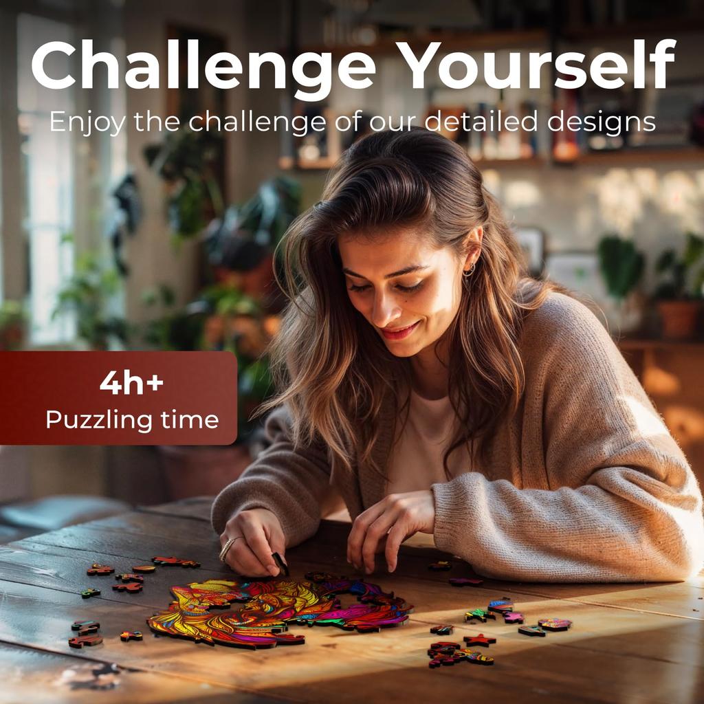 CRAFTHUB Wooden Jigsaw Puzzles – Lion Wooden Puzzles for Adults & Kids – Animal Shaped, Family Games, Gift Ideas for Women and Men, 121 Piece, A3