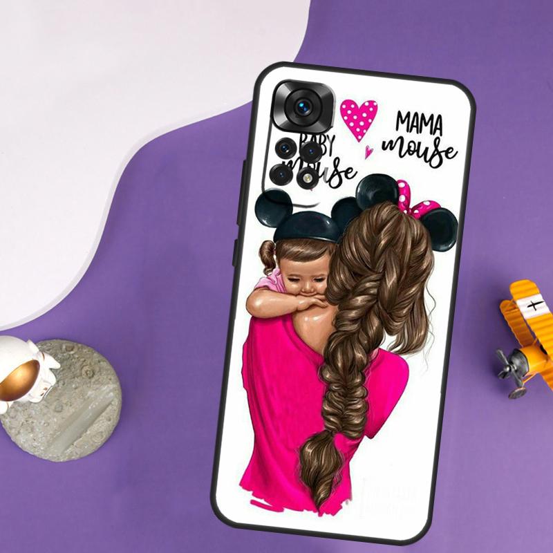 Black Brown Hair Baby Mom Girl Queen Case For Xiaomi Redmi Note 13 14 Pro 12 9 10 11 Pro 10S 11S 12S Redmi 14C 13C 10C 12C Cover