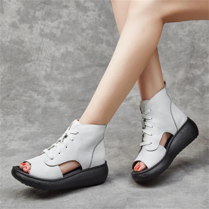 Genuine Leather Roman Sandals Women 2024 Summer New Soft Sole Outwear Women's Wedge Shoes Fashion Casual Designer Shoes Ladies