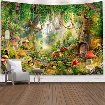 Märchenwald Wandteppich Wandbehang Fantasy Magischer Garten Pilz Ästhetik Kinder Baby Schlafzimmer Wohnzimmer Studentenwohnheim Party Deko