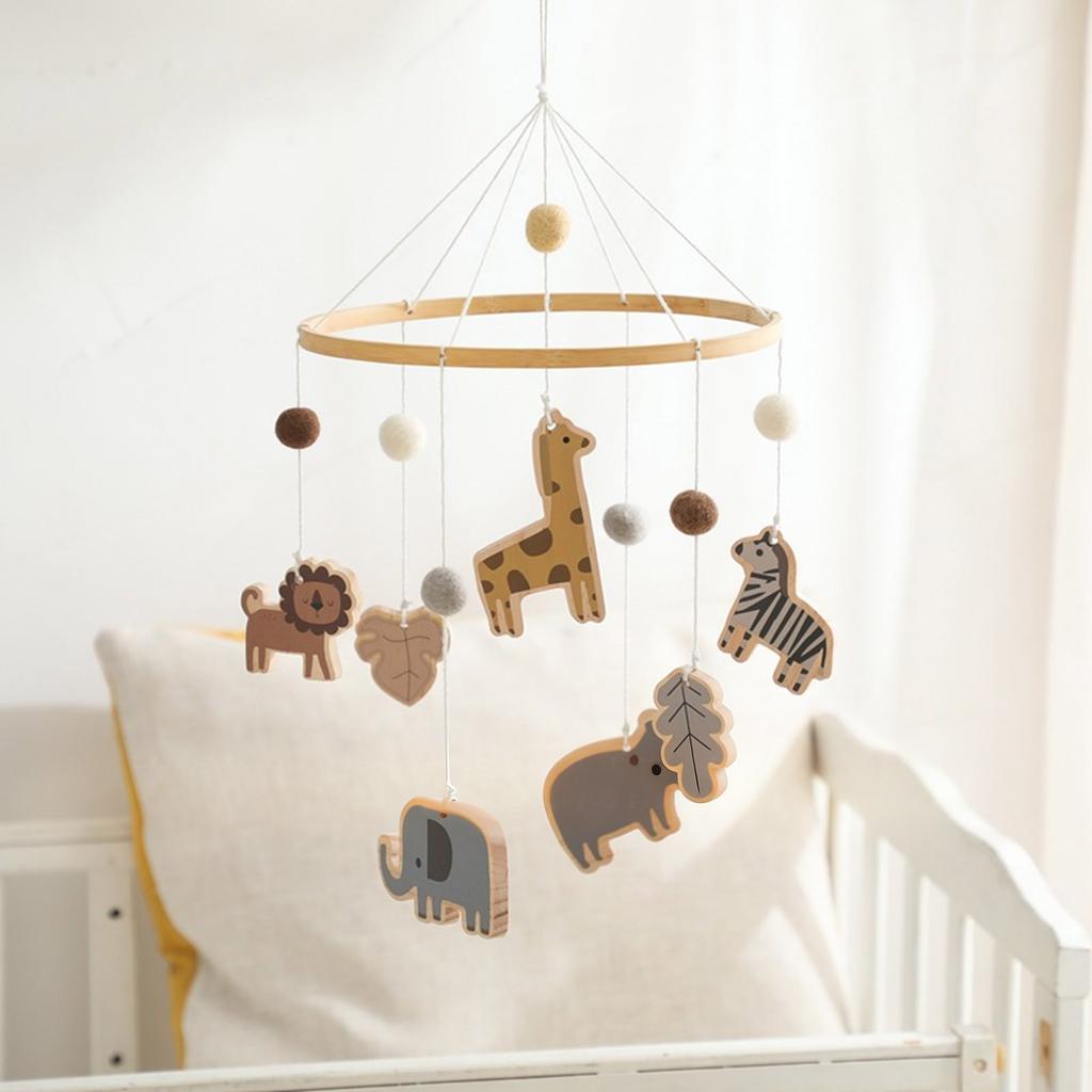 Infant Bed Mobile Natural Wood Wool Craftsmanship Quiet Movement Baby Room Decorations Early Kids Education Sensory Toy