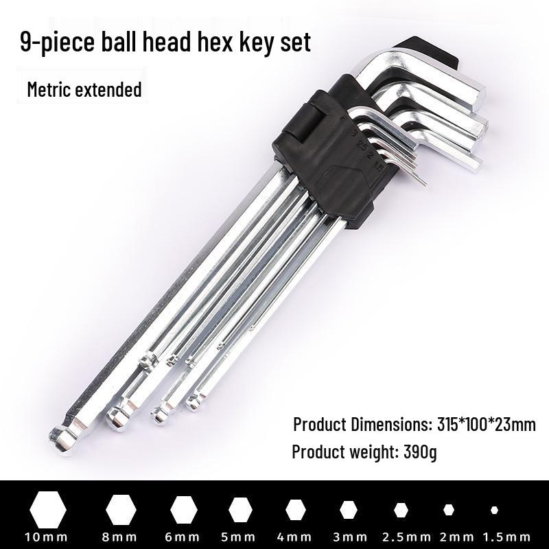 In-Stock 9PC Allen Wrench Set: Flat & Ball Head Torx, Carbon Steel, Galvanized