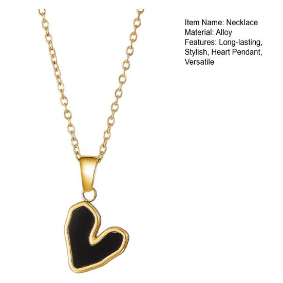 Black Heart Pendant Necklace, Enamel Love Heart Necklace, Adjustable Dainty Necklace Jewelry Gift for Women Wife Girlfriend