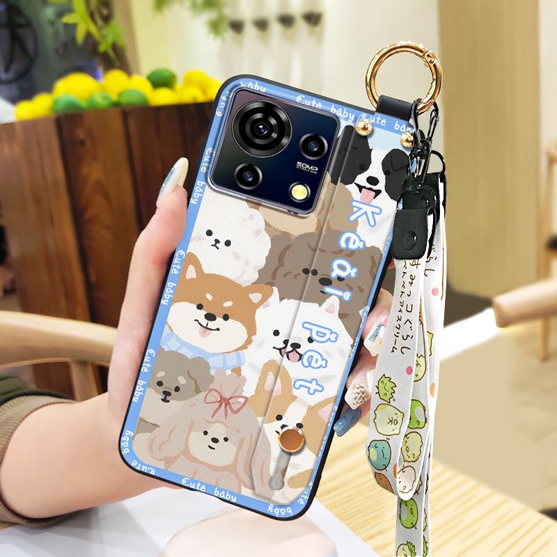 Cute Lanyard Phone Case For ZTE Blade V50 Vita Back Cover Durable Kickstand Fashion Design Waterproof Wristband Ring
