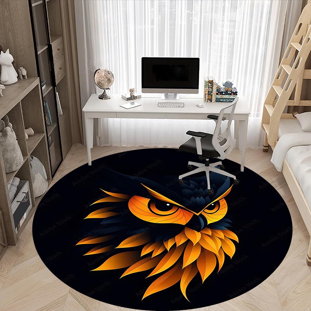 1PC Owl Head Office Round Area Rug, Indoor Mat Suitable For Office, Under Office Chairs Bedroom Living Room Home Decor, Room Deco 090