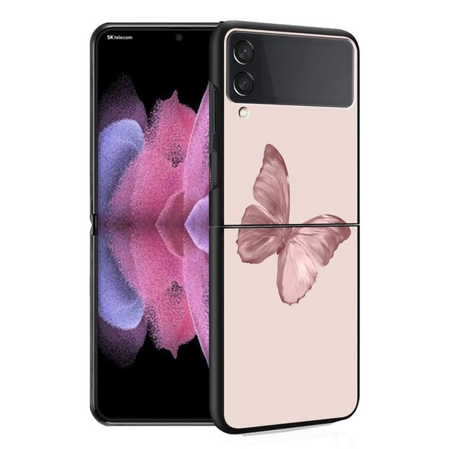 Hülle Funda für Samsung Galaxy Z Flip 4 Z Flip 3 5g Zflip Zflip3 Flip4 Hart-PC Gold Rosa Rose Glitzer Herzen Fundas Hart-PC