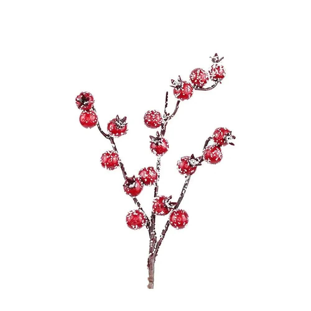 20-26cm Rotes Beeren-Bouquet Künstlicher Tannenzapfen Blumenast Weihnachtsbaumschmuck Hochzeitsfeierdekor Festliche Artikel