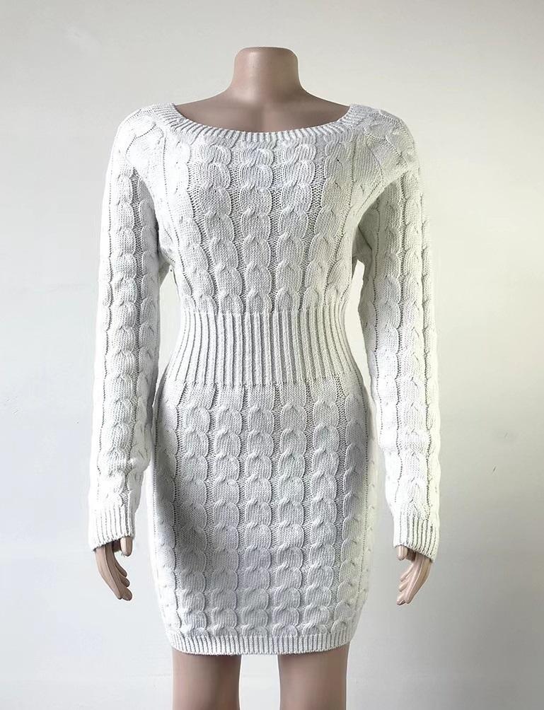 

Женское вязаное платье с открытыми плечами XL бежевый