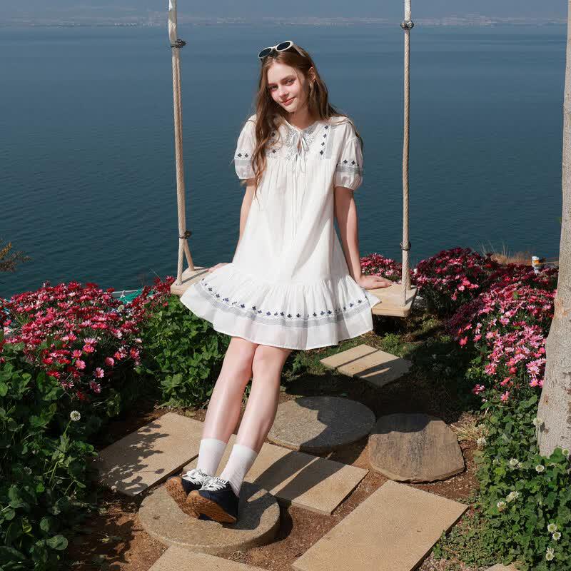 SanCai Summer Embroidered A-Line Mini Dress
